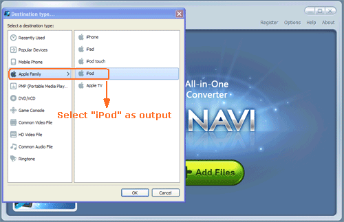 入力aviファイルそれともより多くのファイルを追加してaviをipod mp4に変換する - スクリーンショット
