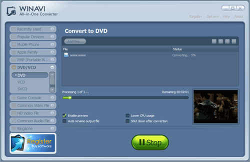 WinAVI究極動画変換でaviをdvdに変換する - スクリーンショット