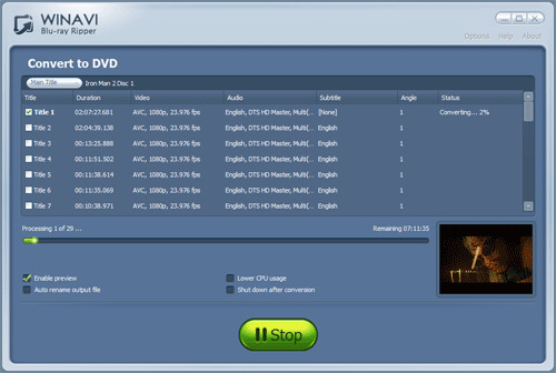 WinAVIブルーレイリッピングでブルーレイをdvdに変換する-スクリーンショット