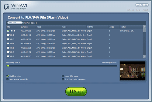 ブルーレイをflash flvビデオに変換する - スクリーンショット