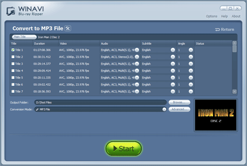 mp3オーディオファイルを抽出してmp3にブルーレイを変換する- スクリーンショット