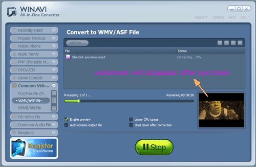 WinAVI究極動画変換でmp4をwmvに変換する -スクリーンショット
