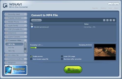 WinAVI 究極動画変換でmp4に変換する - スクリーンショット