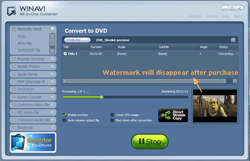WinAVI究極動画変換でdvdをmovに変換する - スクリーンショット