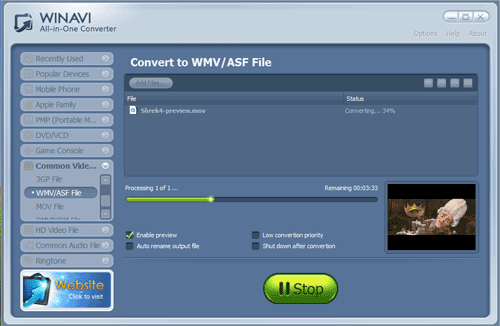 WinAVI究極動画変換で movをwmvに変換する - スクリーンショット