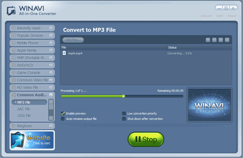 WinAVI 究極動画変換で mp4をmp3に変換する -スクリーンショット